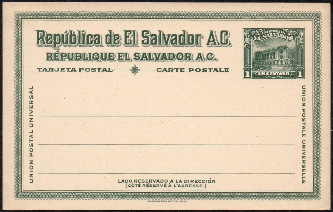 sellos timbres-poste Briefmarken stamps El Salvador 1c Postal Stationery Card Ganzsache Entier Postal Tram Trolley Tranvia National Theatre teatro nacional 
